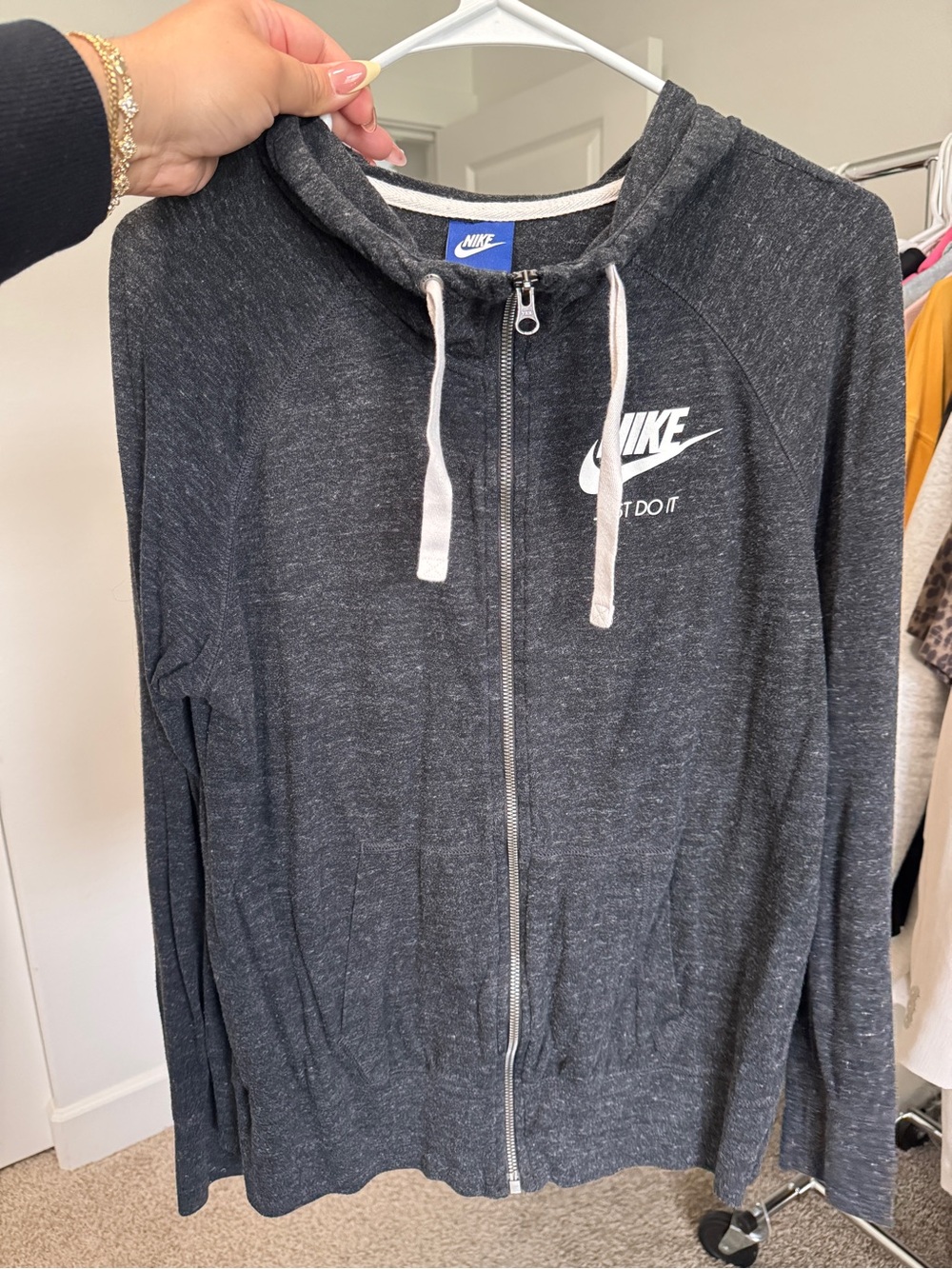 Nike Charcoal Gray Full-Zip Hoodie with White Logo